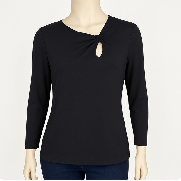 Ann Taylor Shirt Twist Keyhole Blouse Long Sleeve Top Elegant Neutral Black‎ XXL - Picture 1 of 10